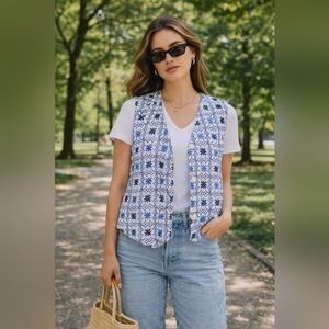 Talbots 90s Embroidered Vest Womens Boho